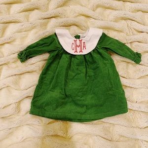 Monogram CHA corduroy green red baby infant Christmas dress 6M
